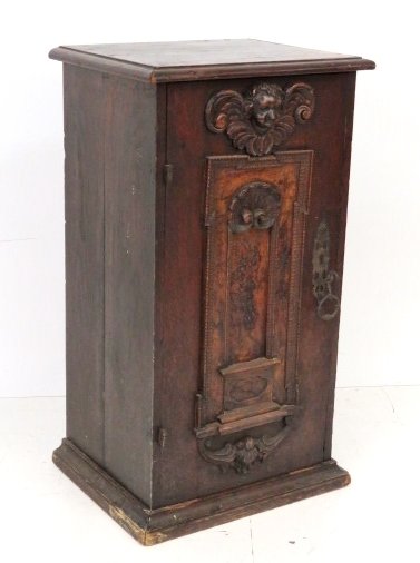18th c. CONTINENTAL CARVED CABINET w/ CHERUB (1 of 8)