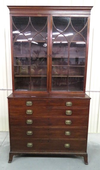 18th c. ENGLISH MAHOGANY SECRETARY BOOKCASE DESK (1 of 7)