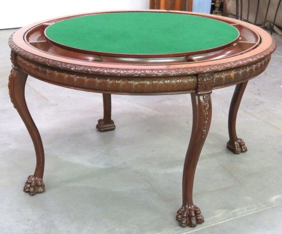 ANTIQUE MAHOGANY CLAW FOOT REVERSIBLE GAMING TABLE (1 of 9)