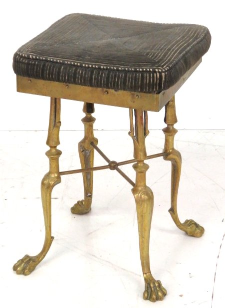 ANTIQUE BRASS CONTINENTAL CLAW FOOT STOOL (1 of 4)