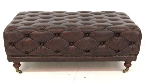 OVERSIZED ENGLISH STYLE TUFTED LEATHER OTTOMAN (1 of 5)