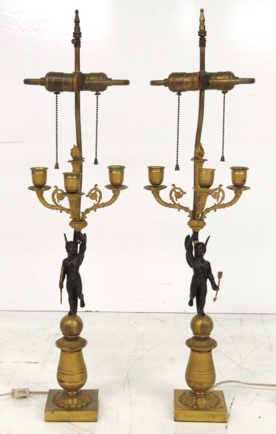 Pair ANTIQUE FRENCH FIGURAL CANDELABRA LAMPS (1 of 4)