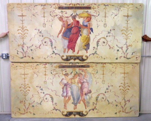 Pair 42" X 95" FRESCO PAINTING of CLASSICAL MAIDENS (1 of 4)