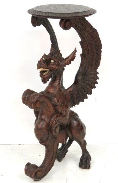 19th c. CONTINENTAL 39" GRIFFIN CARVED PEDESTAL (1 of 5)