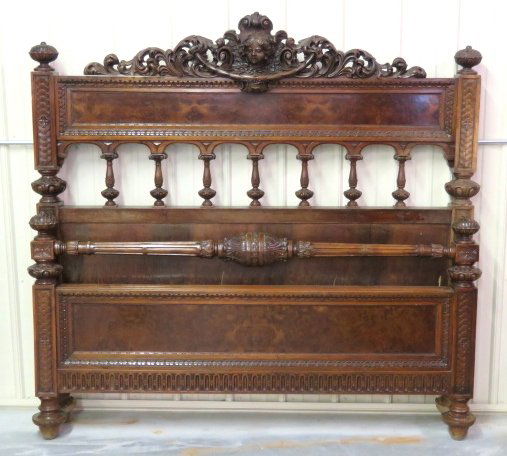 19th c. CONTINENTAL FIGURAL CARVED BED (1 of 7)