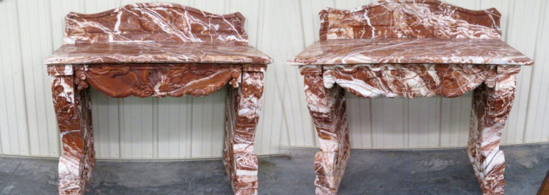 Pair CLASSICAL STYLE CARVED MARBLE CONSOLES (1 of 10)