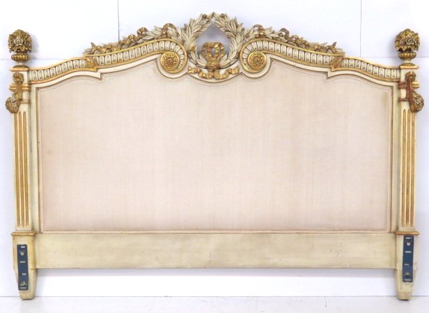 LOUIS XVI STYLE CARVED & PAINTED KING SIZE HEADBOARD (1 of 3)