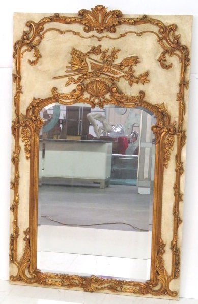 LOUIS XV STYLE PAINTED & GILT TRUMEAU MIRROR (1 of 4)