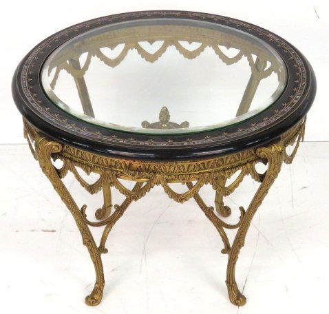 CUSTOM EBONIZED & BRASS GLASSTOP SIDE TABLE (1 of 5)