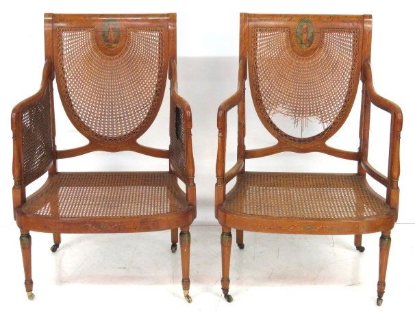 Pair ADAMS STYLE PAINT DECORATED SATINWOOD ARMCHAIRS (1 of 4)