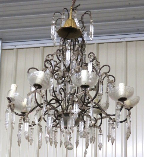 ITALIAN WROUGHT IRON & CRYSTAL CHANDELIER (1 of 6)