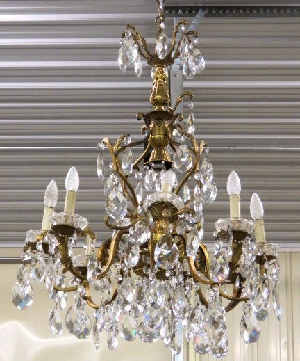 FRENCH BRASS & CRYSTAL CHANDELIER (1 of 6)