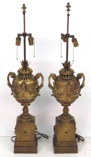 Pair FRENCH EMPIRE STYLE BRONZE LAMPS (1 of 4)