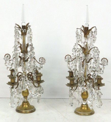 Pair 24" ANTIQUE FRENCH BRONZE & CRYSTAL CANDELABRAS (1 of 4)