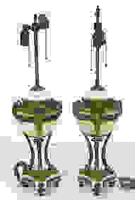 Pair ANTIQUE FRENCH EMPIRE STYLE BRONZE & MARBLE LAMPS First Image