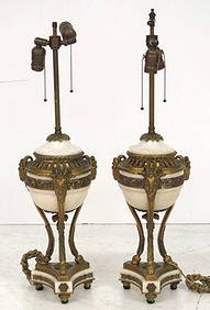 Pair ANTIQUE FRENCH EMPIRE STYLE BRONZE & MARBLE LAMPS (1 of 4)