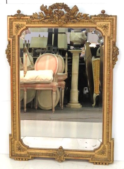 19th c. ANTIQUE 48" X 34" GILT CARVED WALL MIRROR (1 of 5)