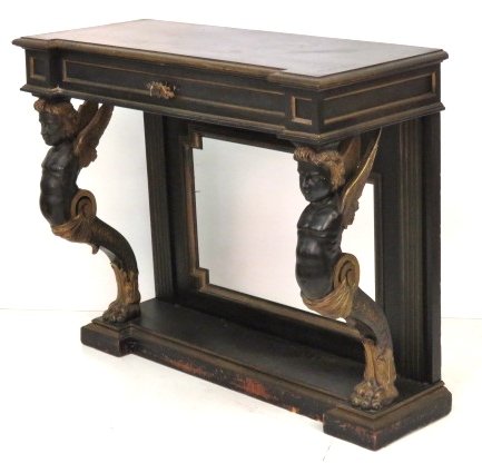 19th c. FIGURAL CARVED CONSOLE w/ CHERUBS (1 of 7)