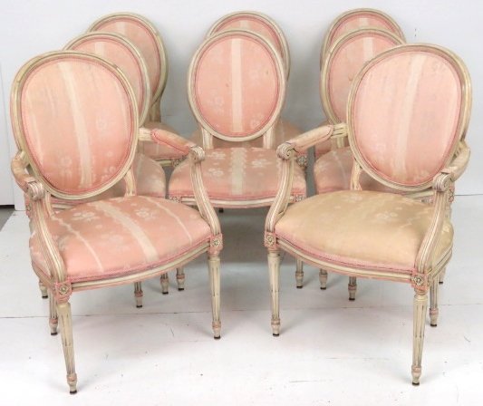 8 LOUIS XVI STYLE PAINT DECORATED DINING CHAIRS (1 of 7)