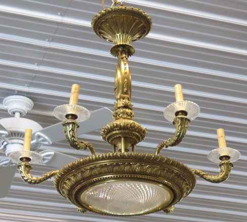 FRENCH EMPIRE STYLE BRASS & CRYSTAL CHANDELIER (1 of 4)