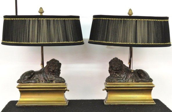 Pair FIGURAL SPELTER LION LAMPS (1 of 3)