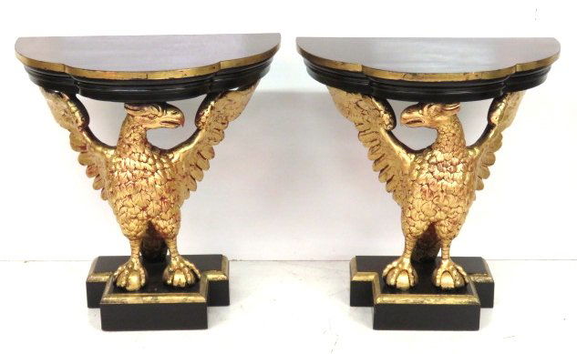 Pair EBONIZED & GILT EAGLE CARVED CONSOLES (1 of 3)