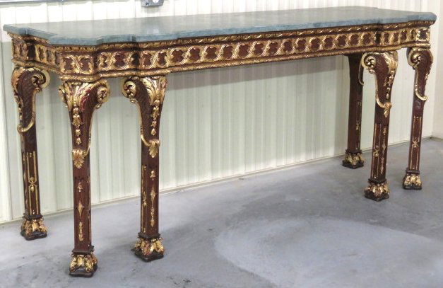FRENCH CARVED WALNUT & GILT MARBLETOP CONSOLE (1 of 5)