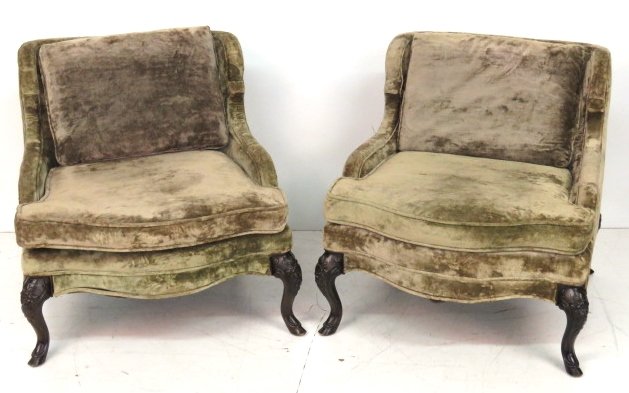 Pair ANTIQUE CARVED HOOF FOOT PARLOR CHAIRS: Very fine quality. 26 3/4"h. x 27"w. x 30"d.