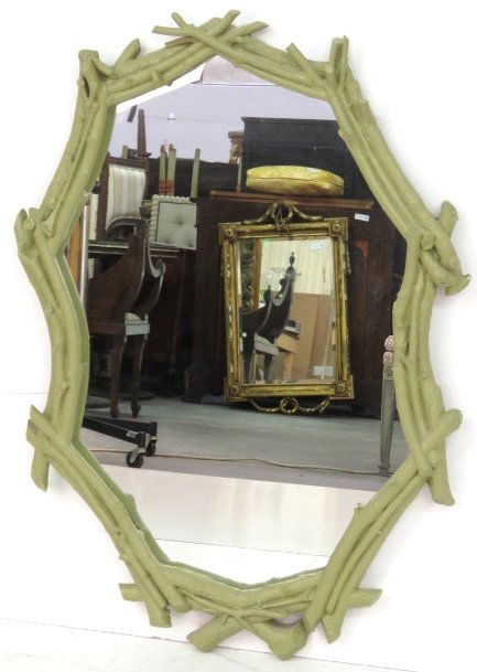 GREEN PAINTED TWIG FORM DECORATED MIRROR (1 of 4)