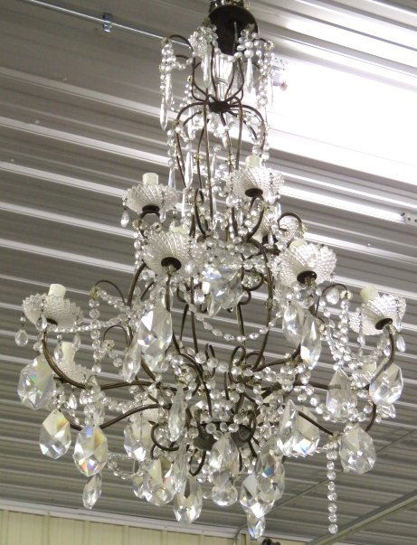 ITALIAN WROUGHT IRON & CRYSTAL CHANDELIER (1 of 3)