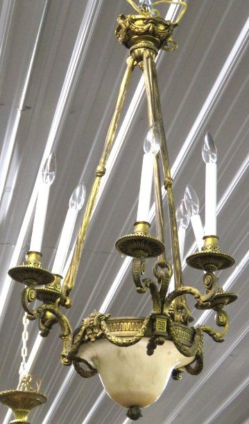 ANTIQUE FRENCH BRONZE & ALABASTER CHANDELIER (1 of 7)