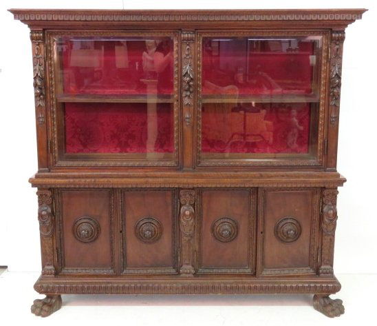 ANTIQUE ITALIAN CARVED WALNUT CHINA CABINET (1 of 6)