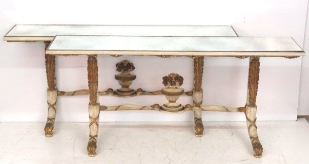 Pair FRENCH CARVED & PAINTED MIRRORTOP CONSOLES (1 of 3)