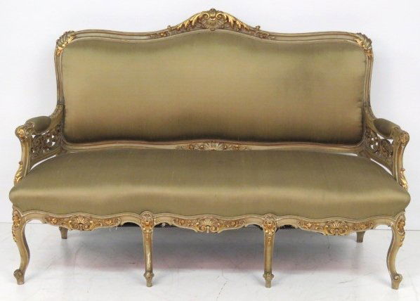 FRENCH PAINTED & GILT CARVED SOFA (1 of 10)