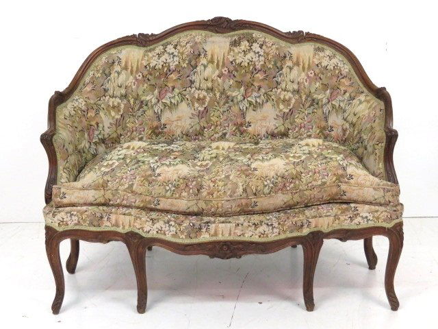 FRENCH CARVED WALNUT LOVESEAT (1 of 8)