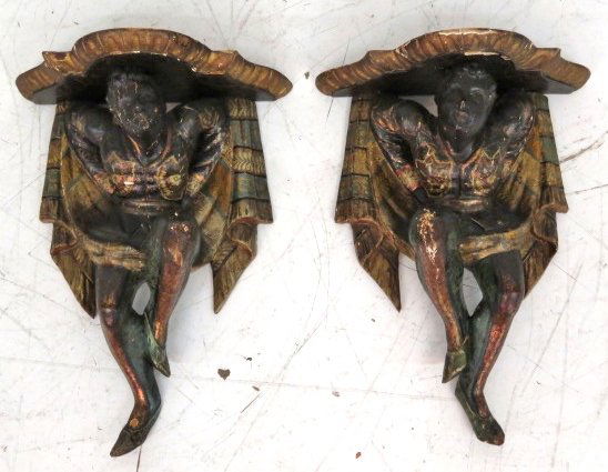 Pair ITALIAN POLYCHROME PAINTED WOOD BLACKAMOOR SHELVES (1 of 6)