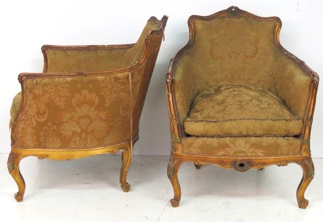 Pair ITALIAN CARVED PAINT DECORATED BERGERES (1 of 7)