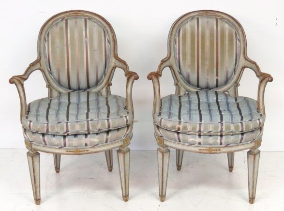 Pair FRENCH PAINT DECORATED FAUTEUILS (1 of 4)
