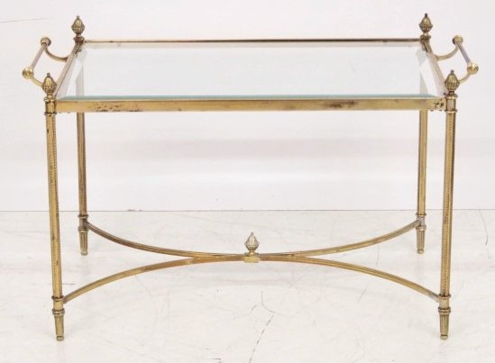 LOUIS XVI STYLE BRASS GLASSTOP SERVING TABLE (1 of 5)