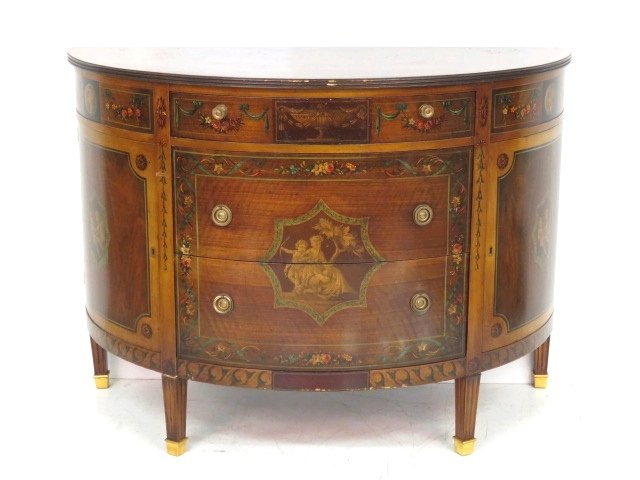 ANTIQUE PAINT DECORATED DEMILUNE COMMODE (1 of 9)