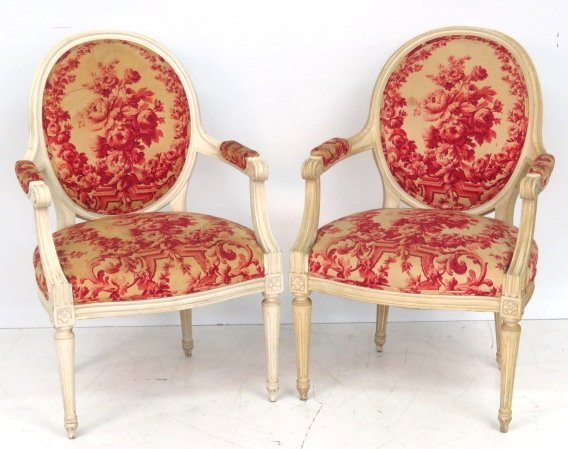 Pair LOUIS XVI STYLE CREAM PAINTED FAUTEUILS (1 of 5)