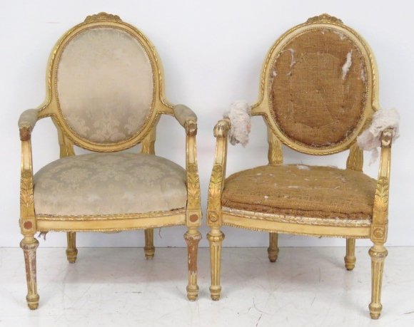 Pair LOUIS XVI STYLE PAINTED & GILT FAUTEUILS (1 of 7)