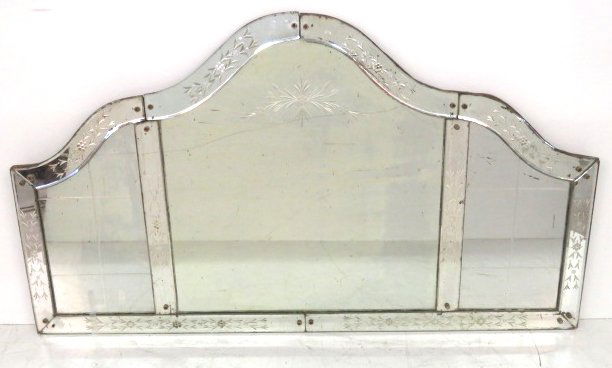VINTAGE BEVELED ETCHED GLASS 3 PANEL MIRROR (1 of 5)