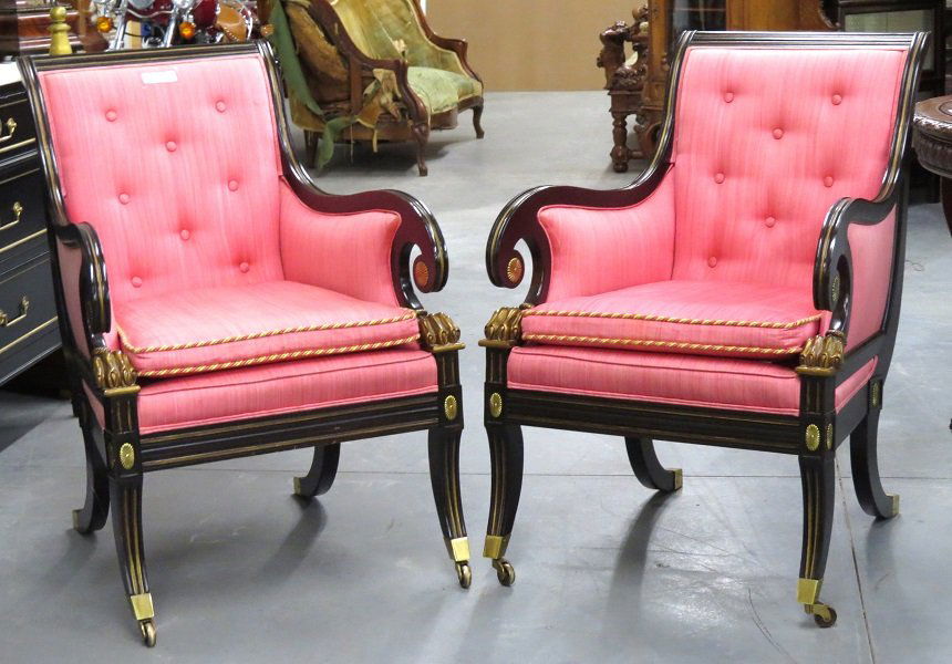 Pair BAKER NEOCLASSICAL STYLE SABRE LEG BERGERES (1 of 9)