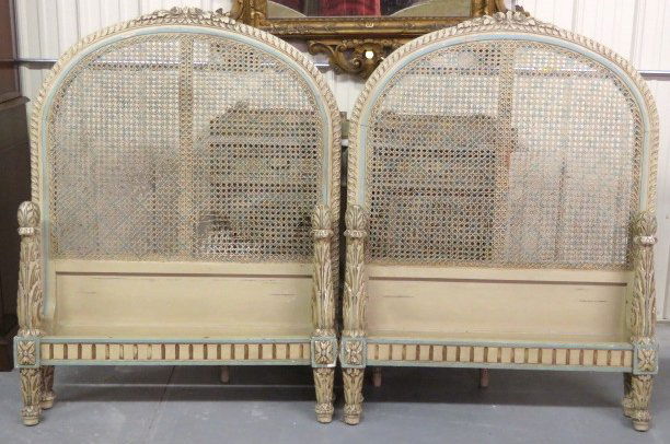 Pair LOUIS XVI STYLE PAINT DECORATED CANED TWIN BEDS (1 of 9)