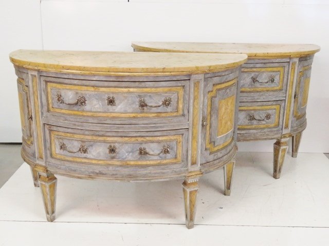 Pair GUSTAVIAN PAINT DECORATED DEMILUNE MARBLETOP (1 of 10)