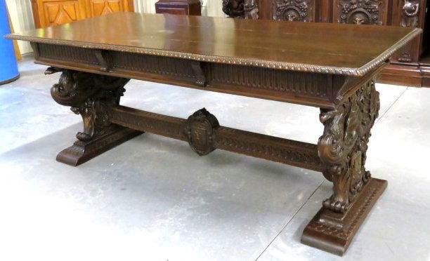 ANTIQUE FIGURAL CARVED LIBRARY TABLE w/ GRIFFINS (1 of 8)