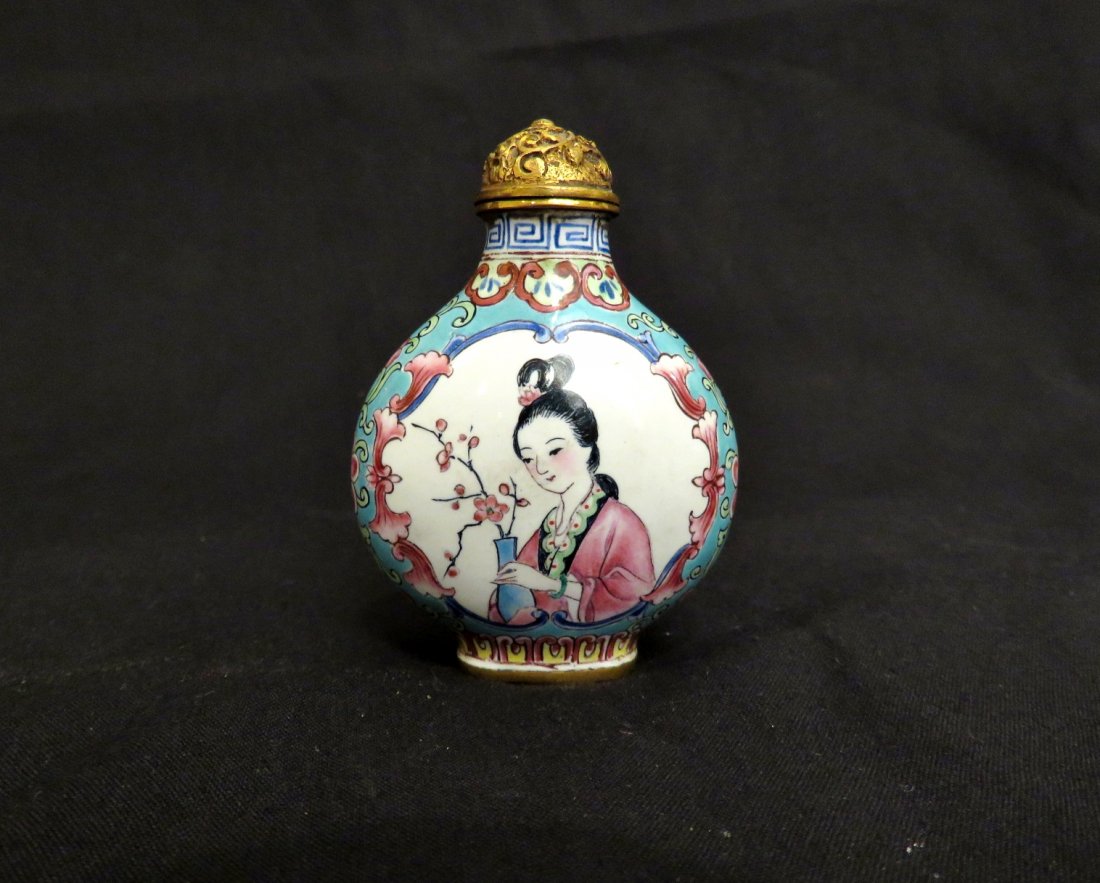 CHINESE ENAMELED CLOISONNE SNUFF BOTTLE (1 of 7)