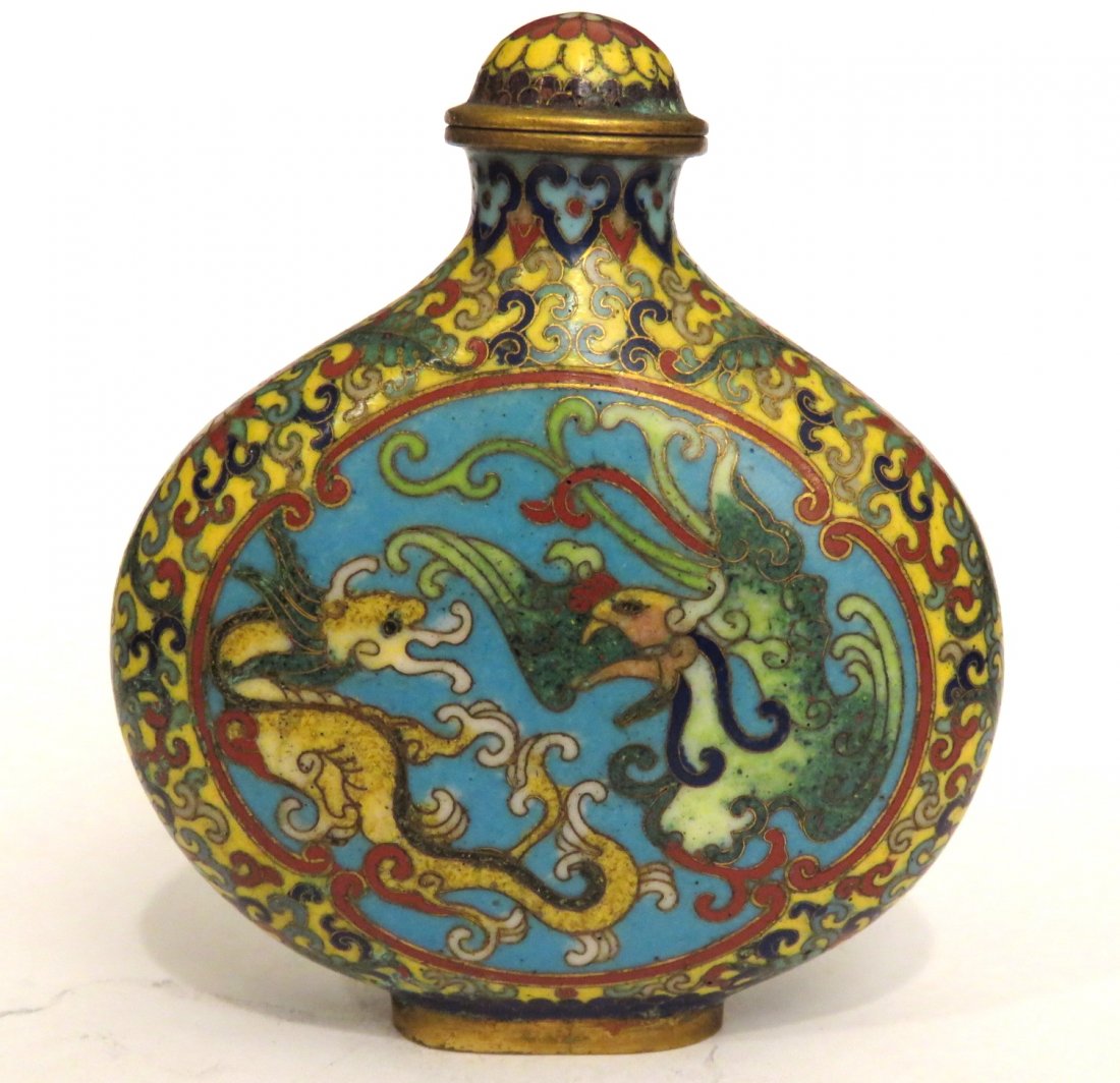 ASIAN ENAMELED CLOISONNE SNUFF BOTTLE (1 of 5)