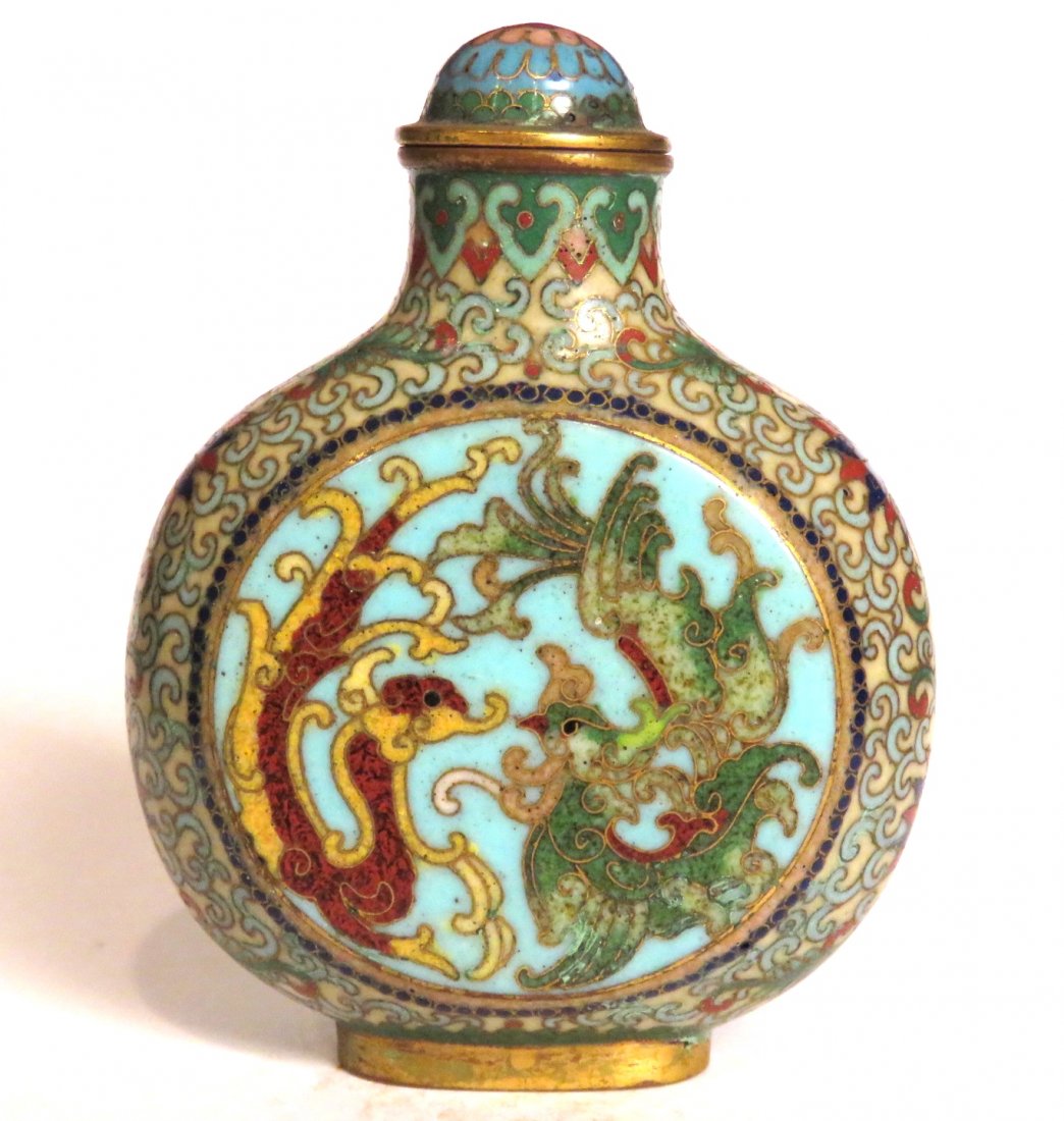ASIAN ENAMELED CLOISONNE SNUFF BOTTLE (1 of 6)